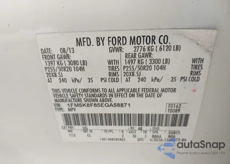 2014 Ford Explorer Limited from USA, damaged, VIN 1FM5K8F85EGA58871